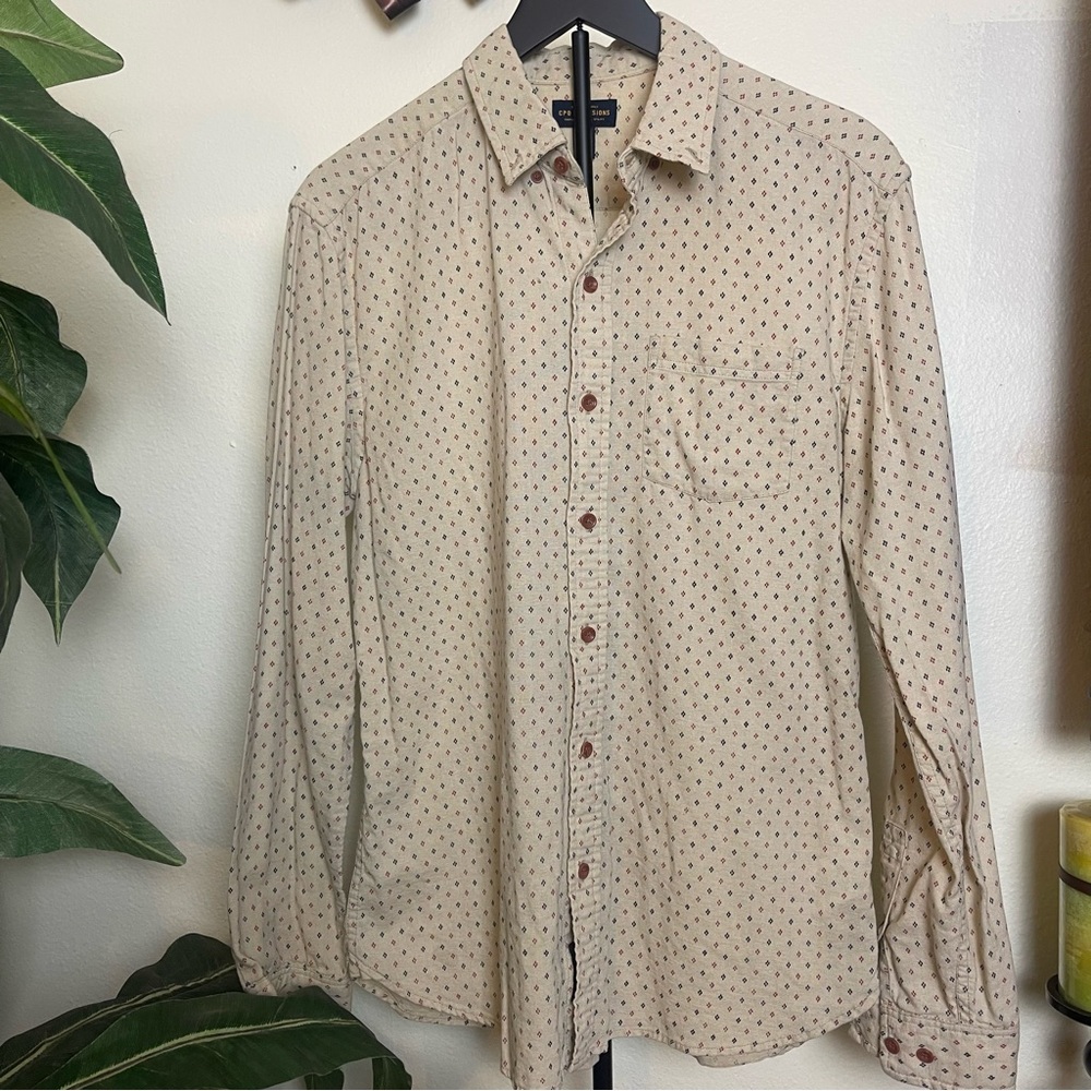 Men's Beige Button Down Shirt